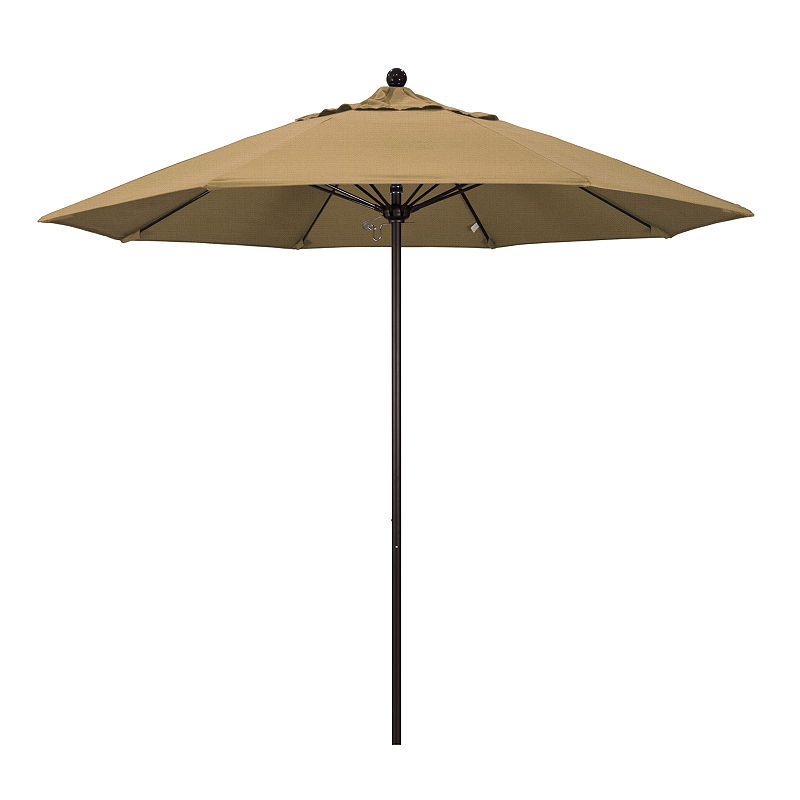 California Umbrella 9' Venture Series Solid Olefin Patio Umbrella With Bronze Aluminum Pole Fiberglass Ribs Push Lift, Brown