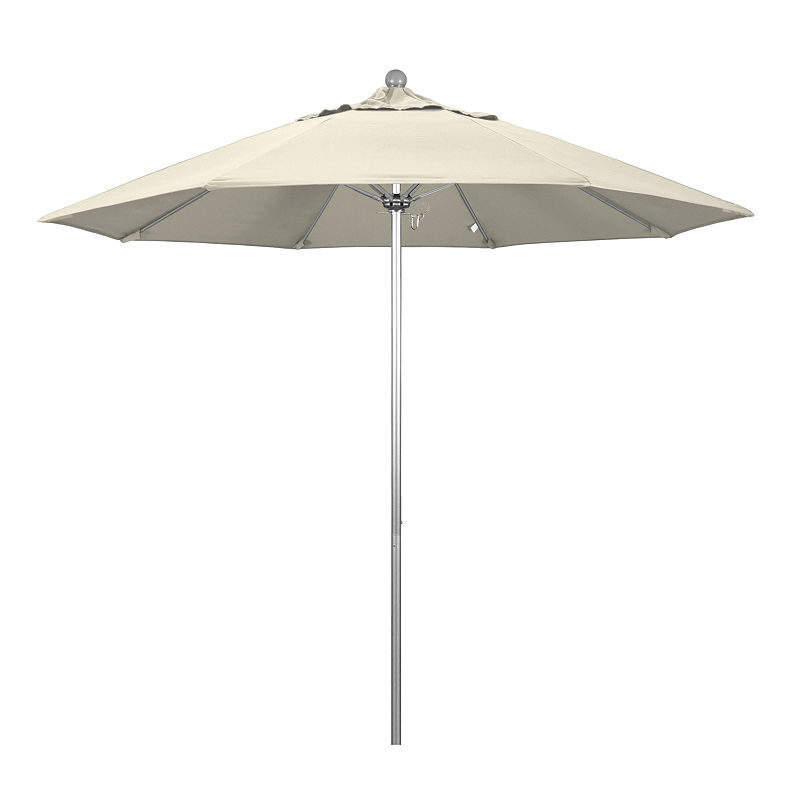 California Umbrella 9' Venture Series Solid Olefin Patio Umbrella With Silver Anodized Aluminum Pole Fiberglass Ribs Push Lift, Brown