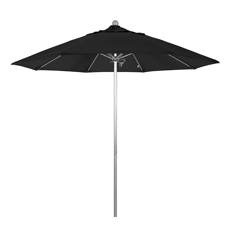 California Umbrella 9' Venture Series Solid Olefin Patio Umbrella With Silver Anodized Aluminum Pole Fiberglass Ribs Push Lift, Black