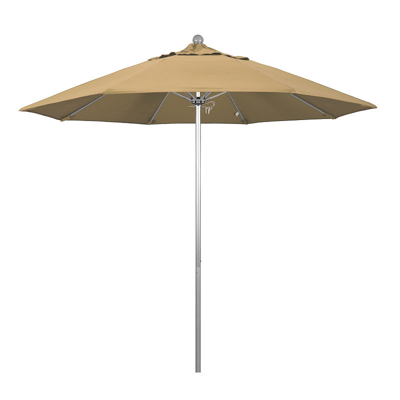 California Umbrella 9' Venture Series Solid Olefin Patio Umbrella With Silver Anodized Aluminum Pole Fiberglass Ribs Push Lift, Brown