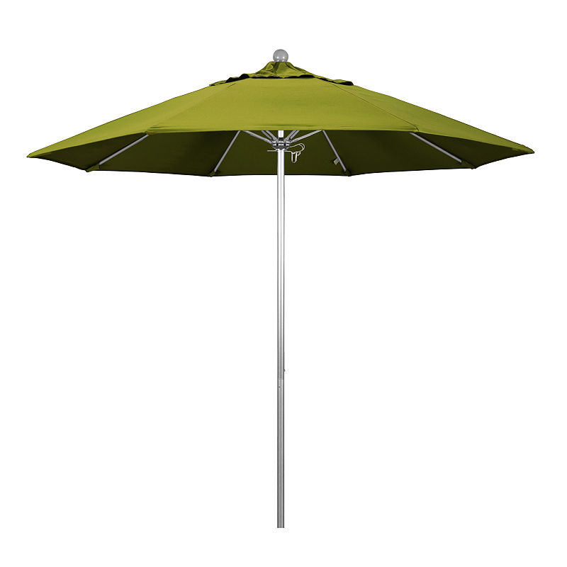 California Umbrella 9' Venture Series Solid Olefin Patio Umbrella With Silver Anodized Aluminum Pole Fiberglass Ribs Push Lift, Green