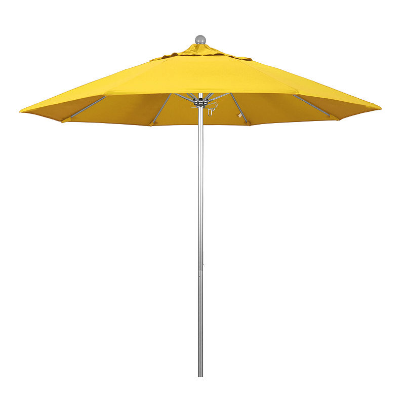 California Umbrella 9' Venture Series Solid Olefin Patio Umbrella With Silver Anodized Aluminum Pole Fiberglass Ribs Push Lift, Yellow