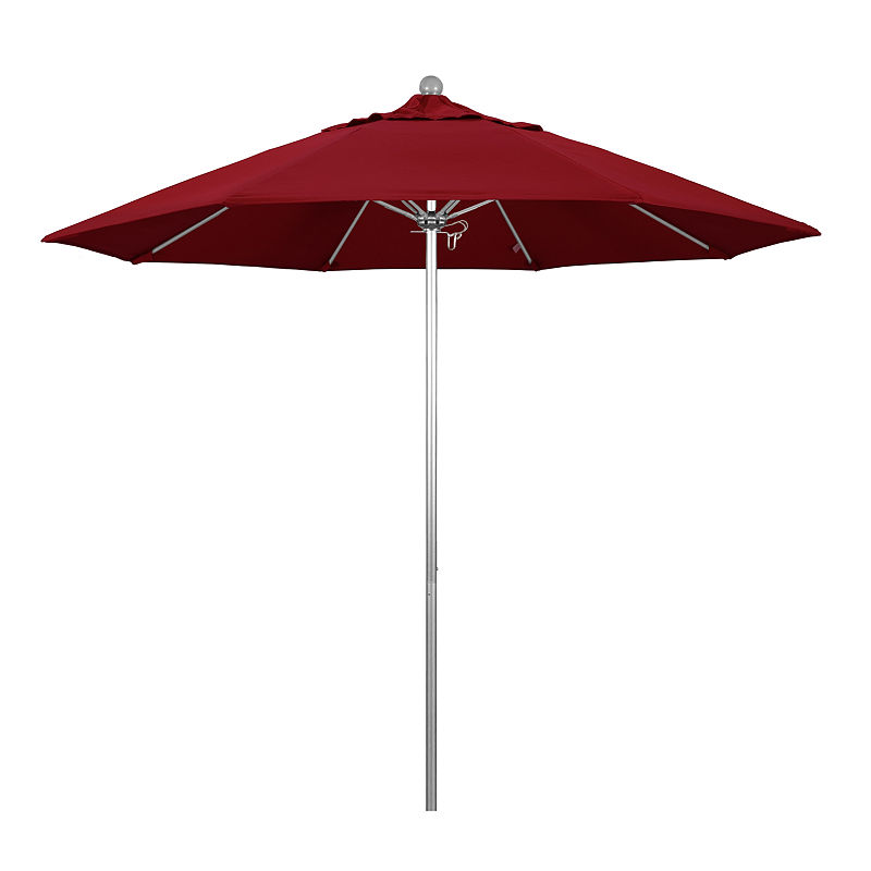 California Umbrella 9' Venture Series Solid Olefin Patio Umbrella With Silver Anodized Aluminum Pole Fiberglass Ribs Push Lift, Red