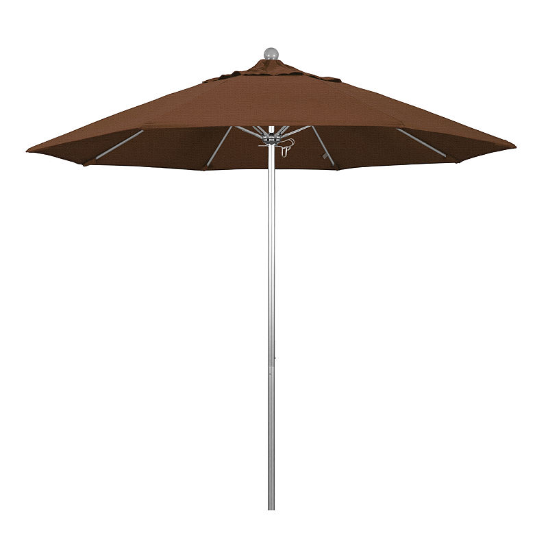 California Umbrella 9' Venture Series Solid Olefin Patio Umbrella With Silver Anodized Aluminum Pole Fiberglass Ribs Push Lift, Brown