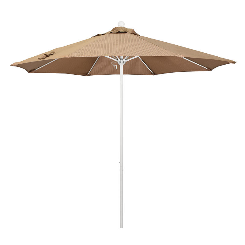 California Umbrella 9' Venture Series Olefin Patio Umbrella With Matted White Aluminum Pole Fiberglass Ribs Push Lift, Brown