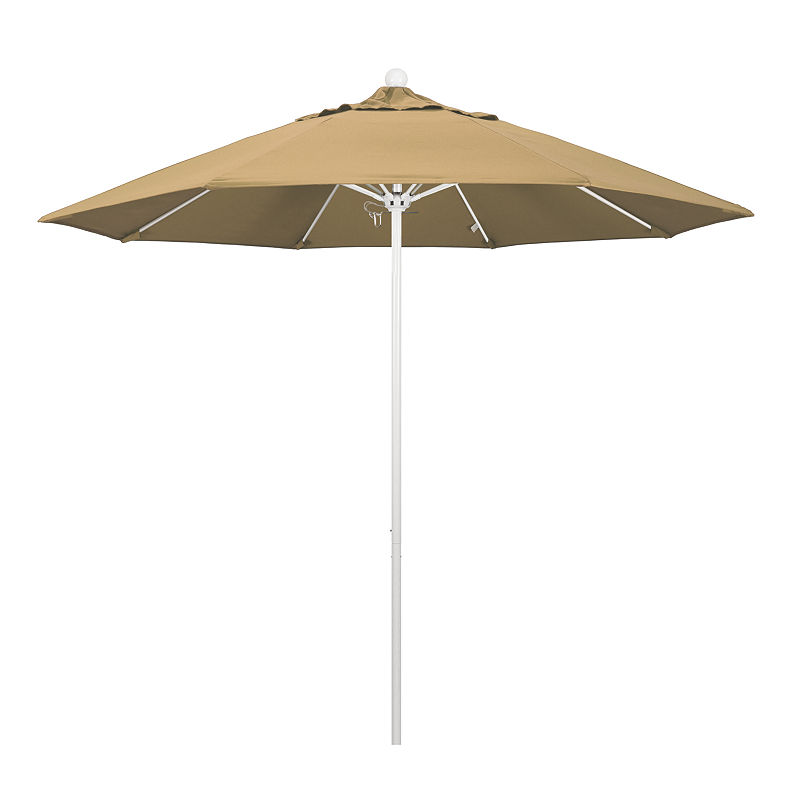 California Umbrella 9' Venture Series Solid Olefin Patio Umbrella With Matted White Aluminum Pole Fiberglass Ribs Pully Lift, Brown