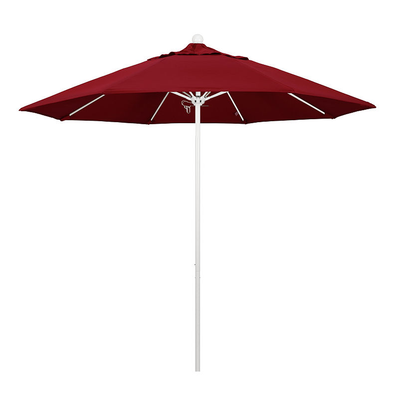 California Umbrella 9' Venture Series Solid Olefin Patio Umbrella With Matted White Aluminum Pole Fiberglass Ribs Pully Lift, Red