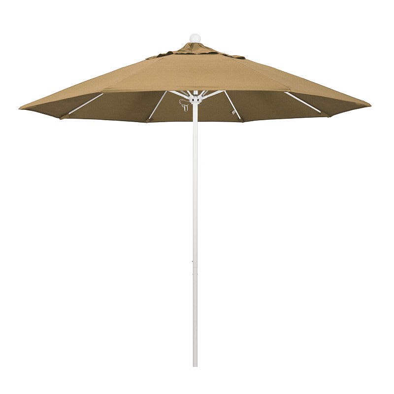 California Umbrella 9' Venture Series Solid Olefin Patio Umbrella With Matted White Aluminum Pole Fiberglass Ribs Pully Lift, Brown