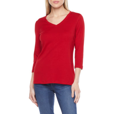 St. John's Bay Womens V Neck 3/4 Sleeve TShirt JCPenney