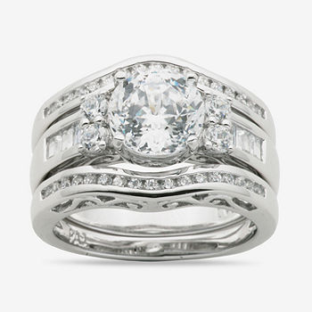 Sterling Silver Ladies Tri-Color Stackable Ring w/ CZ Stones