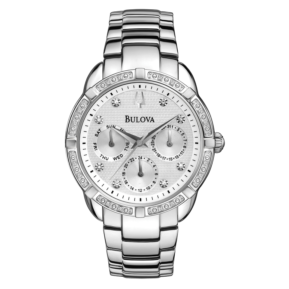 Bulova Womens Silver Tone Diamond Accent Multifunction Watch