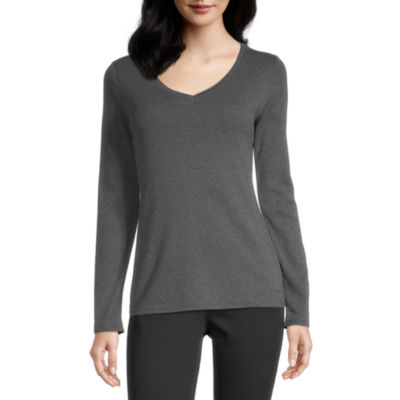 Liz Claiborne Long Sleeve V-Neck Tee - Tall
