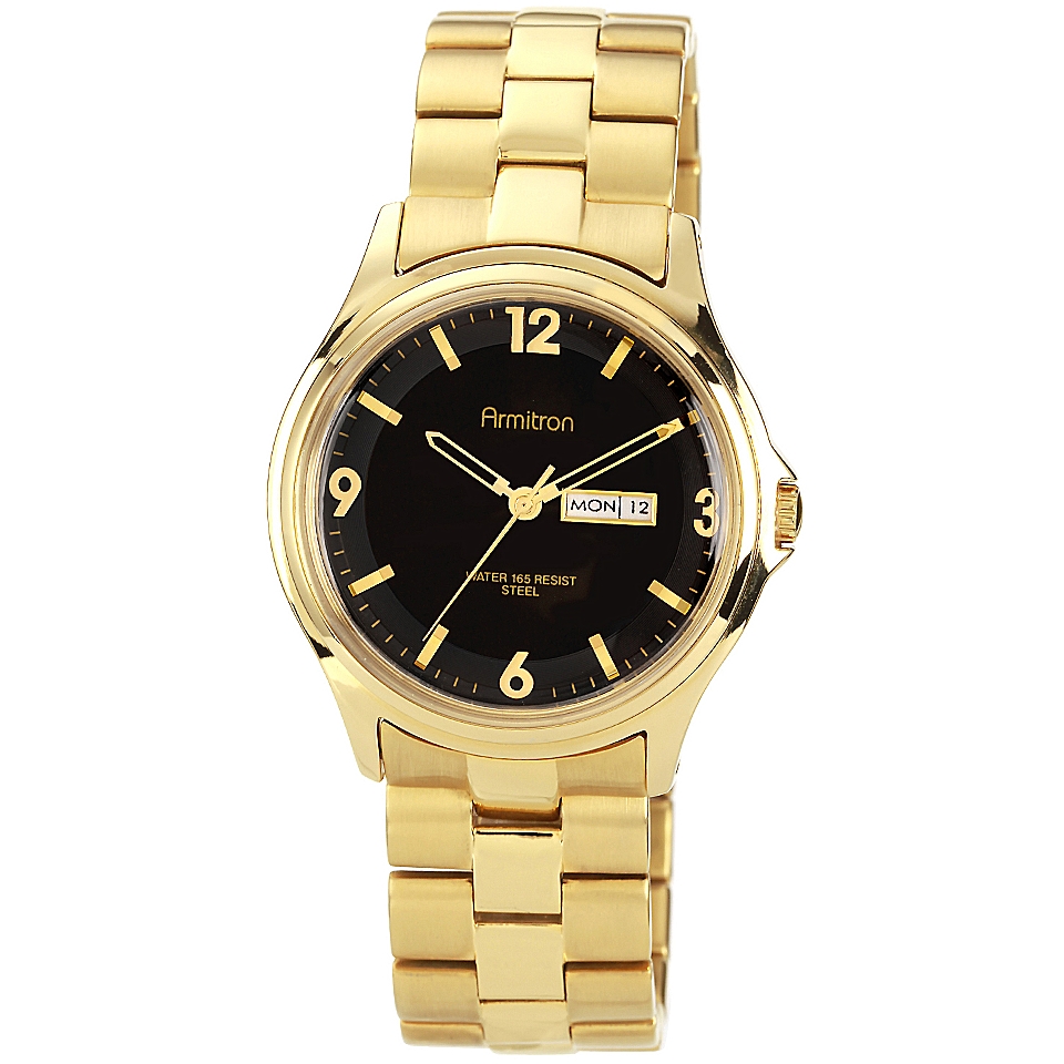 Armitron® Mens Black Dial Gold Tone Dress Watch