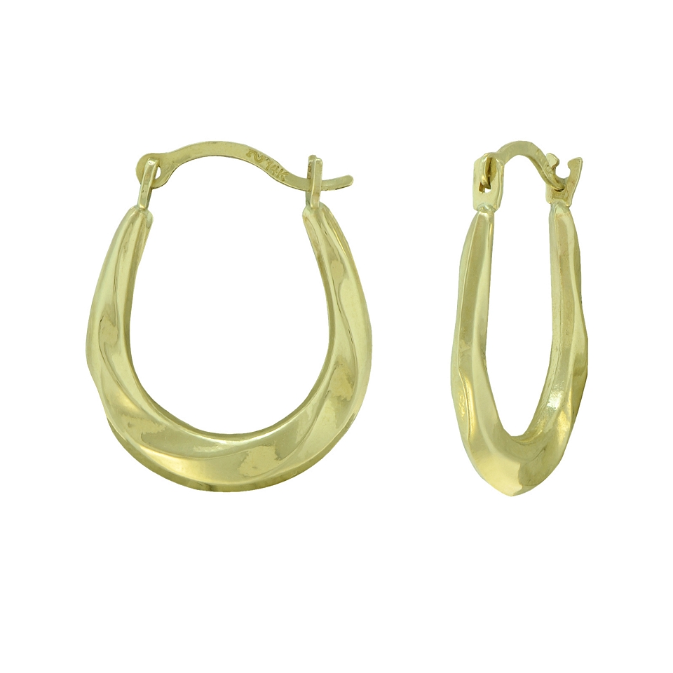 10K Gold Small Oval Twist Hoop Earrings, Womens