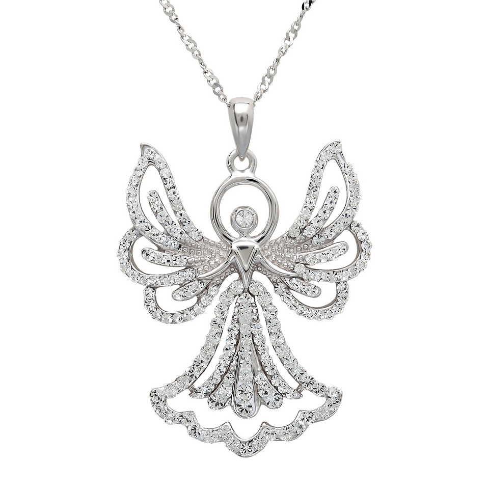 Sterling Silver Crystal Angel Pendant, Womens