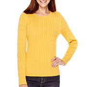 St. John's Bay® Long-Sleeve Cable Crewneck Sweater - Tall