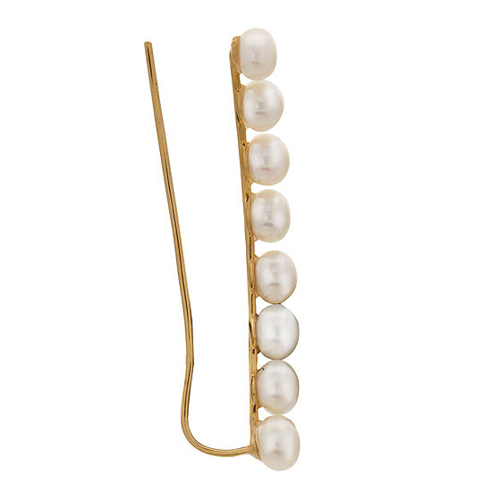 Genuine White Cultured Freshwater Pearl 10K Gold Ear Climbers