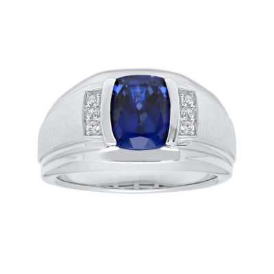Mens Sterling Silver Lab Created Cushion Cut Blue Sapphire Ring JCPenney
