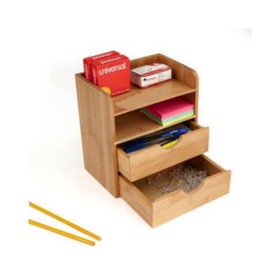 Mind Reader Bamboo Eco Friendly 4 Tier Desk Organizer With 2