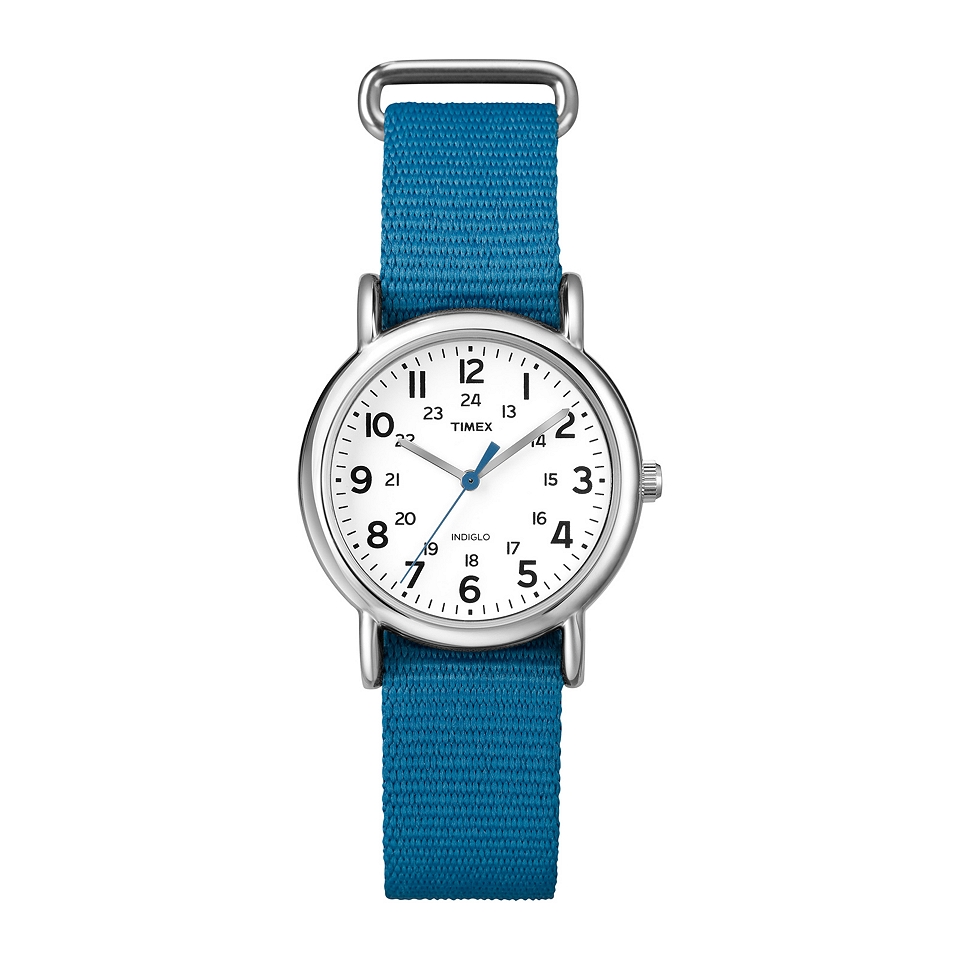 Timex Weekender Womens Silver Tone Blue Nylon Strap Watch, White