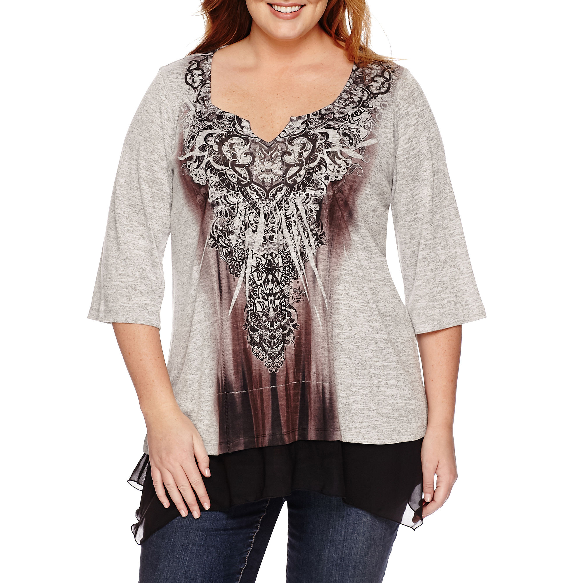 UPC 664480607175 - Unity™ 3/4-Sleeve Top with Chiffon Layer - Plus ...