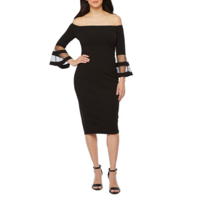 premier amour short sleeve off the shoulder sheath dress