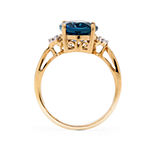 Womens Diamond Accent Genuine Blue Topaz 18K Gold Over Silver Cocktail Ring