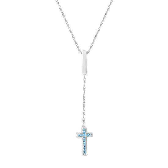 Womens Genuine Blue Topaz Sterling Silver Cross Pendant Necklace