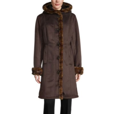 liz claiborne hooded heavyweight faux fur coat