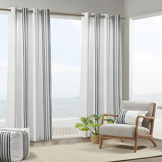 Madison Park Bolinas Stripe 54"W X 84"L Sheer Grommet Top Single Outdoor Curtain Panel