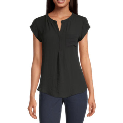 liz claiborne womens split crew neck short sleeve blouse