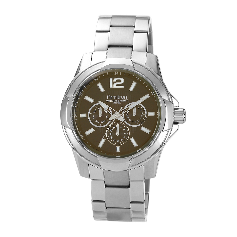 Armitron Mens Silver Tone Black Dial Chronograph Bracelet Watch
