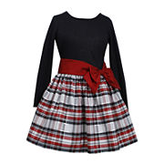 Bonnie Jean® Long-Sleeve Drop Waist Taffeta Dress – Girls 7-16