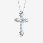Womens 1 CT. T.W. Lab Grown Diamond 10K White Gold Cross Pendant Necklace