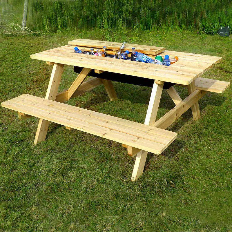 Rectangle Hardwood Cooler Picnic Table Kit - Merry Products