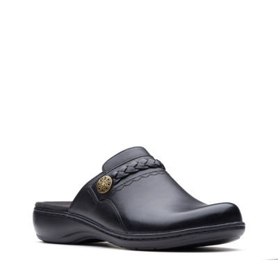 clarks black leather clogs