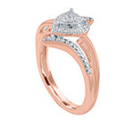 Womens 1/10 CT. T.W. Genuine White Diamond 14K Rose Gold Over Silver Sterling Silver Heart Bypass  Cocktail Ring