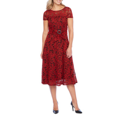 perceptions short sleeve floral lace fit & flare dress