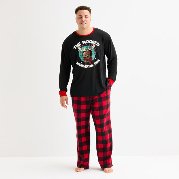 North Pole Trading Co. Moose Buffalo Mens Crew Neck Long Sleeve 2-pc. Matching Family Pajama Set