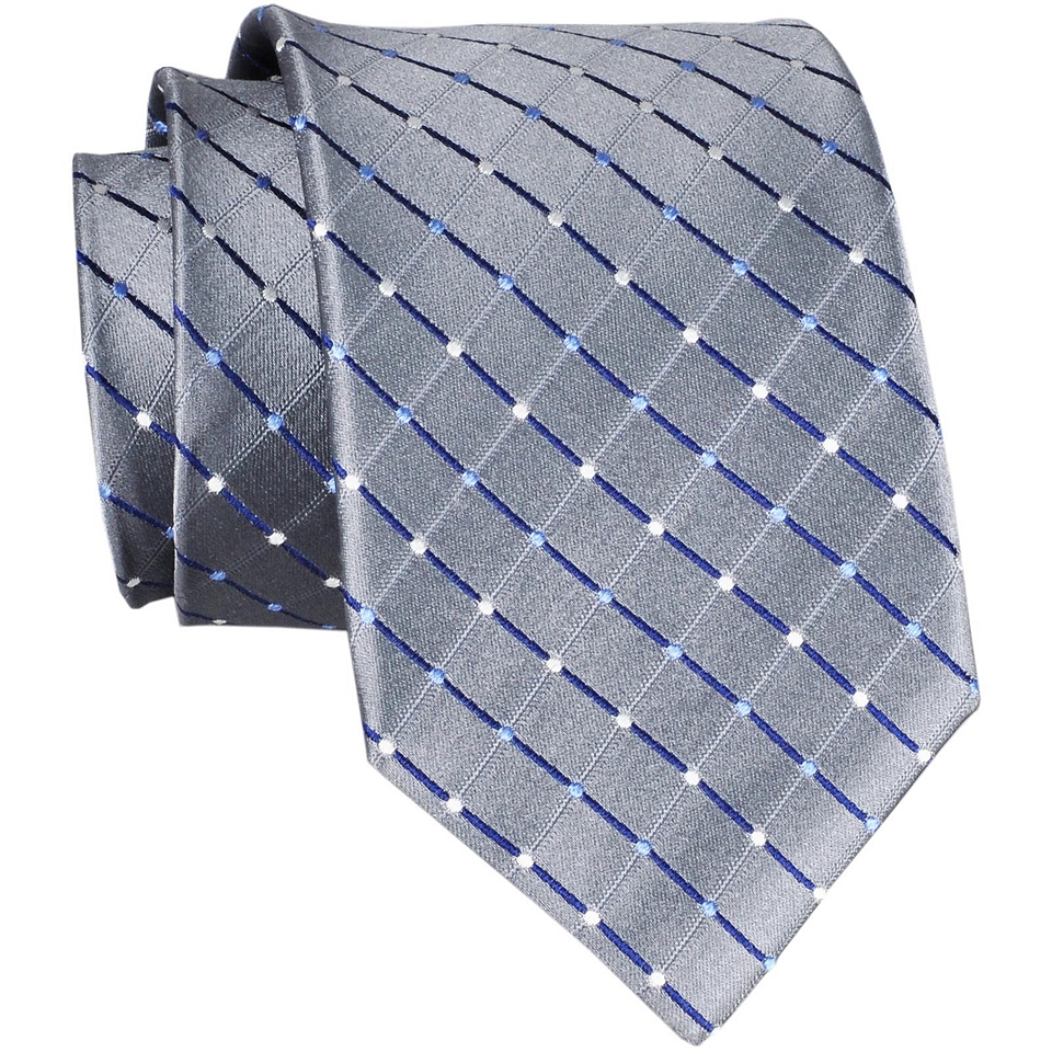Stafford Dotted Grid Silk Tie, Silver, Mens