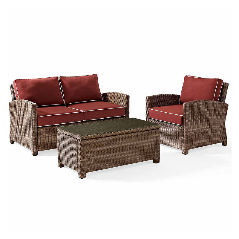 Crosley Bradenton Wicker 3-Pc. Patio Lounge Set, Red