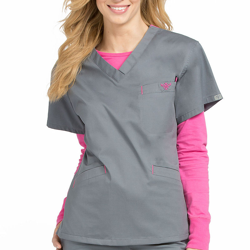 Med Couture 8403 Signature Classic V- Neck Scrub Top, Womens, Size X-Large, Stainless Steel