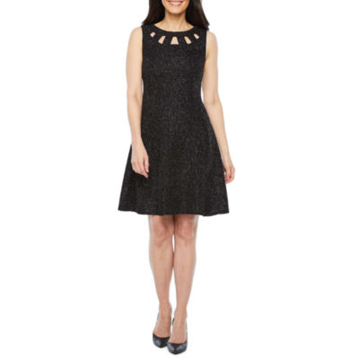 fit and flare sleeveless glitter dress