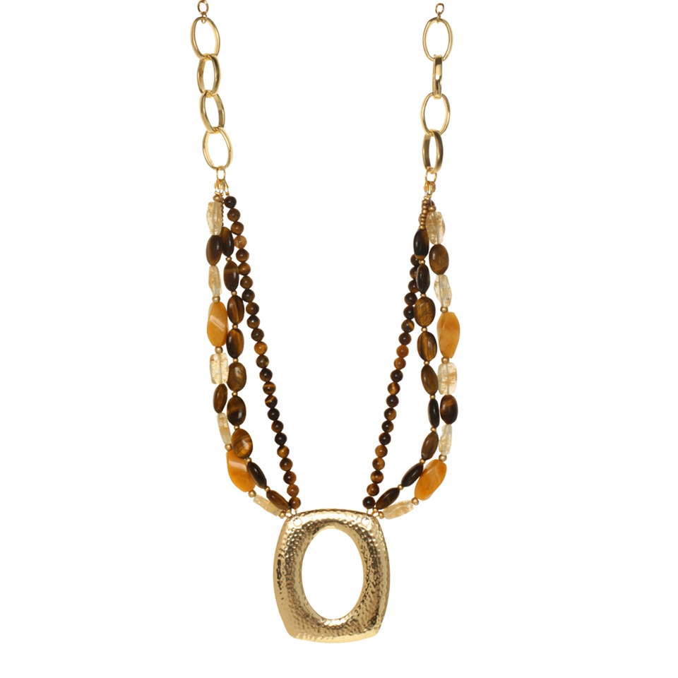 ROX by Alexa Tiger s Eye & Yellow Jade Medallion Pendant Necklace, Womens