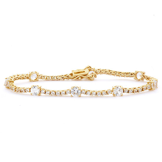 Lab Created White Sapphire 14K Gold Over Silver 7.25 Inch Tennis Bracelet