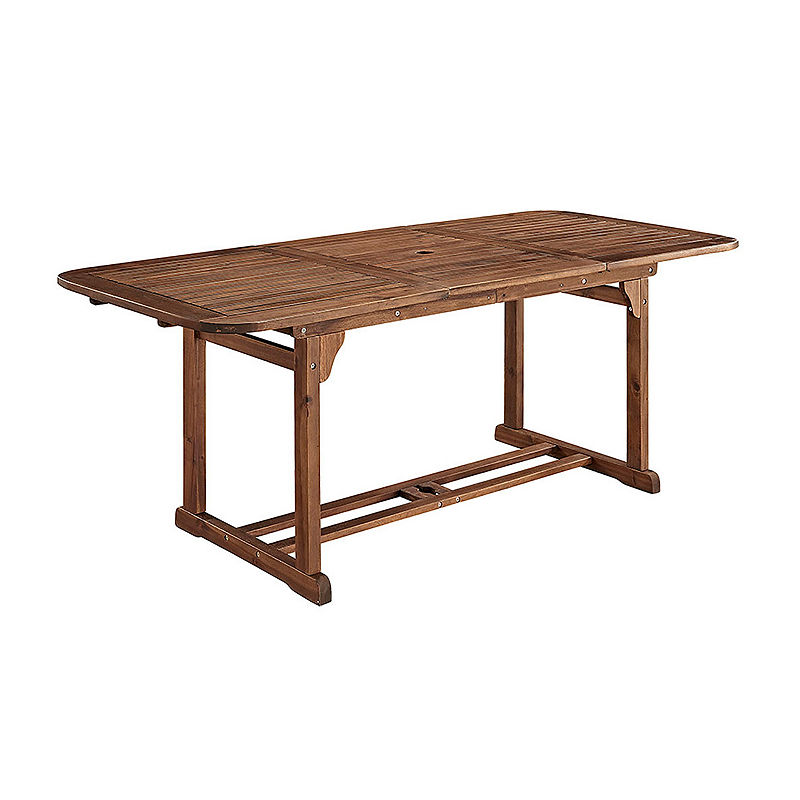 Walker Edison Acacia Wood Rectangular Patio Butterfly Dining Table- Dark Brown