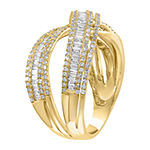 Effy  Womens 1 CT. T.W. Genuine Diamond 14K Gold Crossover Cocktail Ring