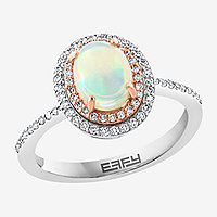 Effy Womens 1/4 CT. T.W. Diamond & Genuine White Opal 14K Two Tone Gold Cocktail Ring