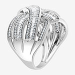 Effy  Womens 7/8 CT. T.W. Genuine Diamond 14K White Gold Crossover Cocktail Ring