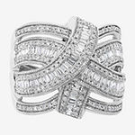Effy  Womens 7/8 CT. T.W. Genuine Diamond 14K White Gold Crossover Cocktail Ring